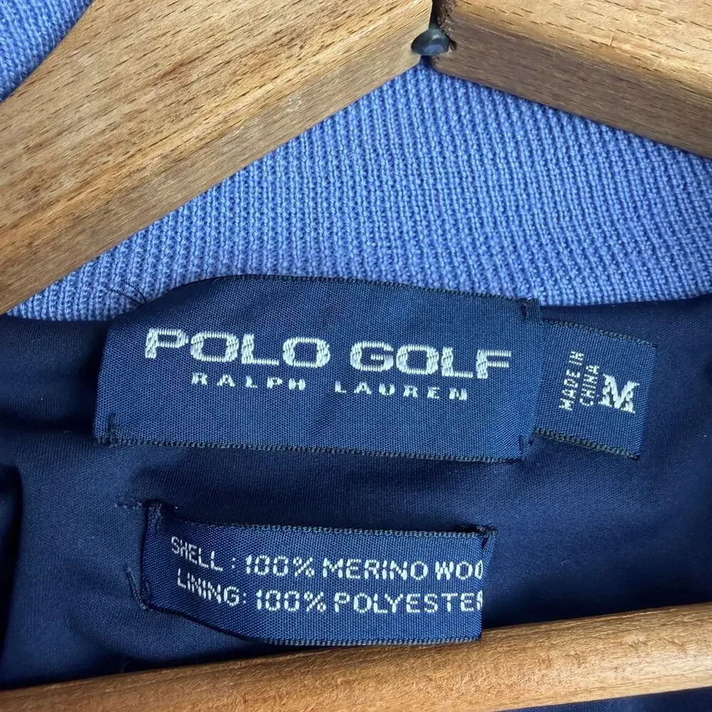 Polo Golf Ralph Lauren Quarter Zip  Mens‎ M Blue Merino Wool polyester Sweater